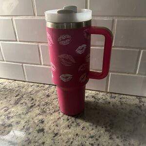 Pink Travel Mug with Lip Print 40 ounce tumblr